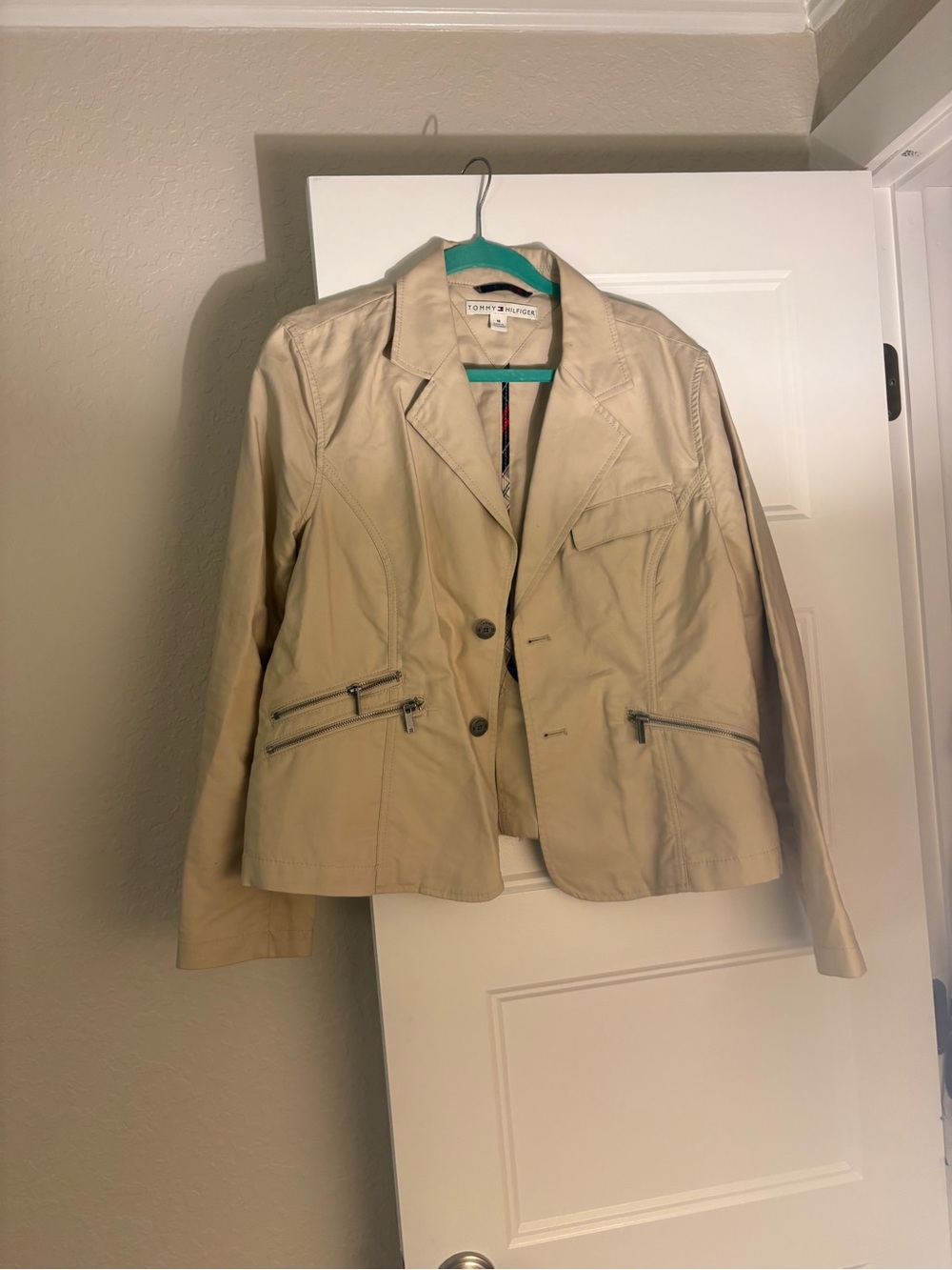 Tommy Hilfiger Beige Zip-Pocket Tailored Blazer